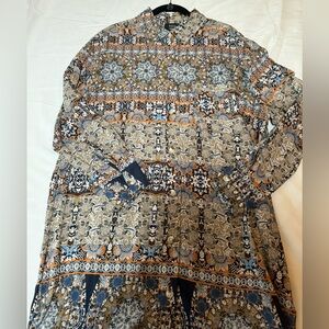 Geometric Floral Button Dress Woman